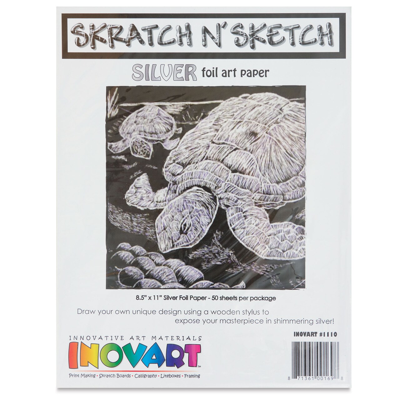 Inovart Skratch N' Sketch Scratch Foil Paper - Silver, Pkg of 50